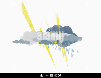 Gewitter und Wolken vor weißem Hintergrund Stockfoto