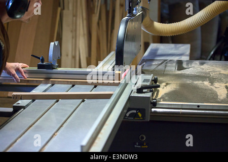 Tischler arbeiten mit Kreissägeblatt Stockfoto