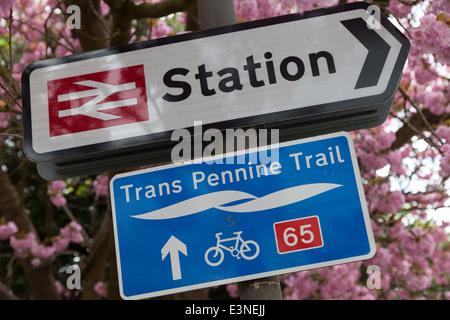 Schiene und Cycle Lane Zeichen Stockfoto