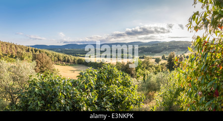 Blick über die Hügel bei Dämmerung in Santa Colomba, Siena, Toskana, Italien Stockfoto