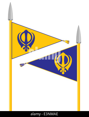 eine Illustration von Nishan Sahib die Flagge der Sikhs in blau mit Speer Pole auf einem weißen Hintergrund und Safran Stockfoto