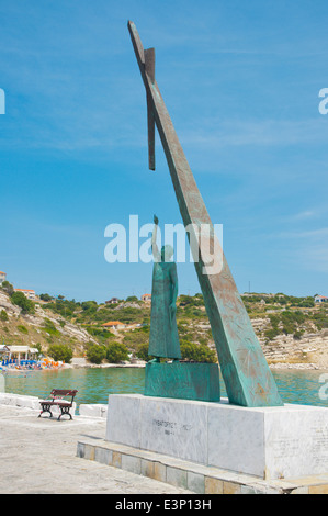 Pythagoras Statue, dem Hafen, Pythagoreio, Samos Insel, Griechenland, Europa Stockfoto