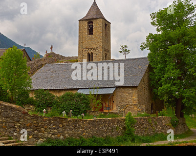 Kirche von St. Joan de Boi in das Vall de Boi, Spanien. Eine der 9 in einem abgelegenen Tal frühen romanischen Kirchen Stockfoto