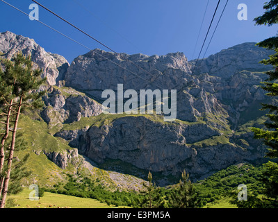 Horizontale Bild der Luftseilbahn von Fuente Dé, Picos de Europa. Spanien. Stockfoto