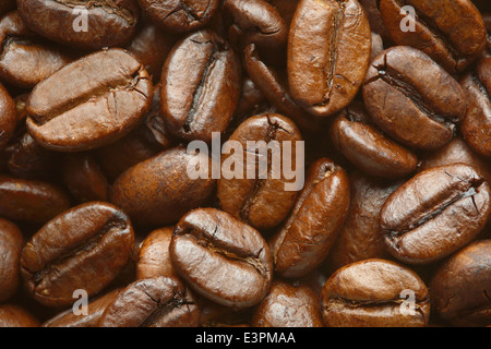 Hintergrund der leckeren frisch gerösteten Kaffeebohnen Stockfoto