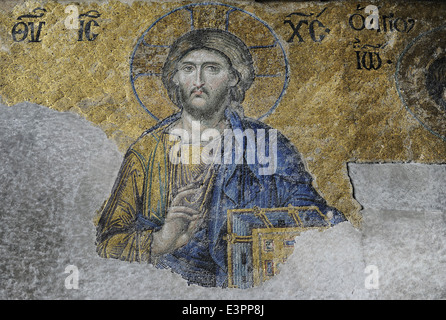 Hagia Sophia. Die Deesis Mosaik. Detail der Christ in der Majestät. 13. Jahrhundert. Istanbul. Turkei. Stockfoto