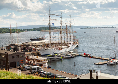 Fregatte am Kai in Oslo Norwegen Stockfoto