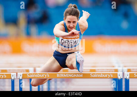 Birmingham, Vereinigtes Königreich. 28. Juni 2014. Karla DREW (Southampton) in Aktion in den Vorläufen des 100-Meter-Hürdenlauf der Frauen während der Sainsbury britischen Leichtathletik-Meisterschaften von Alexander Stadium. Bildnachweis: Aktion Plus Sport/Alamy Live-Nachrichten Stockfoto