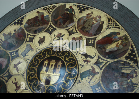 Original Kalenderplatte von der Prager Orloj von Josef Manes in Prag City Museum in Prag, Tschechien. Stockfoto