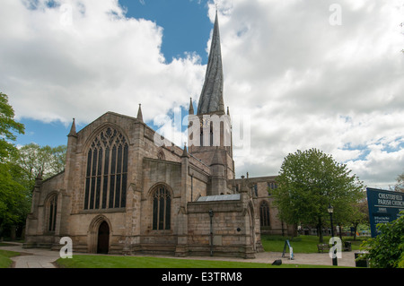 St. Maria und allen Heiligen, Crooked Spire-Kirche in Chesterfield, Derbyshire Stockfoto