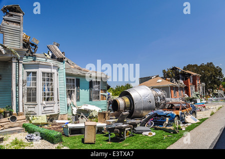 Flugzeugabsturz, Szene aus dem Film "Krieg der Welten", angeordnet in Universal Studios Hollywood Stockfoto