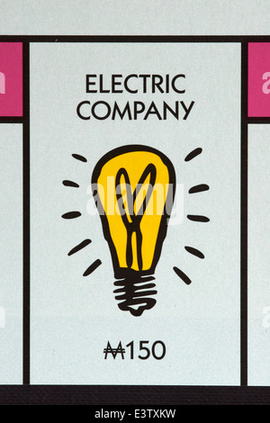 Elektrizitätsgesellschaft Speicherplatz auf ein Monopoly-Spiel-Brett Stockfoto