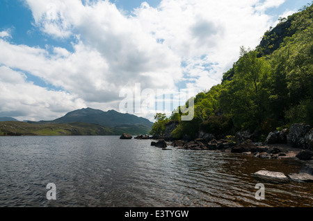 Eine Sommeransicht des westlichen Endes von Loch Maree von Tollie Bay mit Beinn Airigh Charr in der Ferne, Wester-Ross, Schottland. 30 Mai 2014 Stockfoto