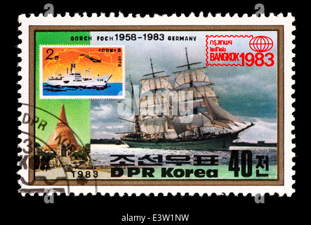 Briefmarke aus Nordkorea mit dem Segelschiff Gorch Foch Stockfoto