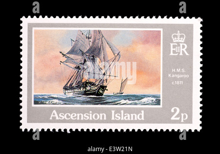 Briefmarke von Ascension Insel Darstellung das britische Segelschiff H.M.S Känguru Stockfoto