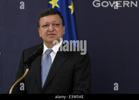 Belgrad. 29. Juni 2014. EU-Kommissionspräsident Jose Manuel Barroso spricht auf einer gemeinsamen Pressekonferenz mit serbischer Ministerpräsident Aleksandar Vucic am Palast Serbien in Belgrad am 29. Juni 2014. © Nemanja Cabric/Xinhua/Alamy Live-Nachrichten Stockfoto