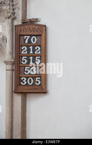 Hymm Board in einer Kirche Stockfoto