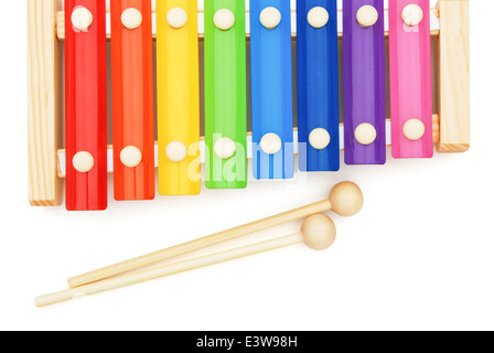 Ansicht von oben bunte Xylophon auf weiß mit Beschneidungspfad Stockfoto