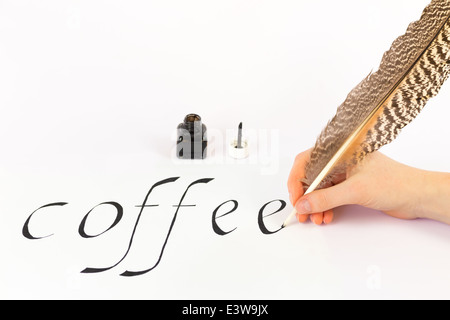 Handschrift das Wort Kaffee mit Feder Stockfoto