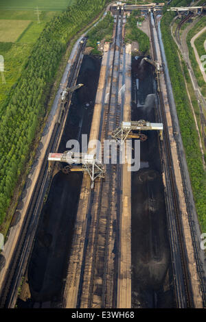 Luftaufnahme, Kohle Mischanlage für das Kraftwerk Frimmersdorf, RWE Frimmersdorf, Jüchen, Niederrhein Stockfoto