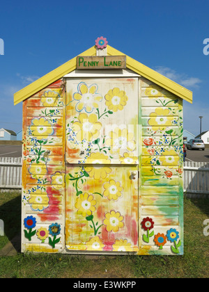 Hoch dekoriert Strandhütte in Southwold. Stockfoto