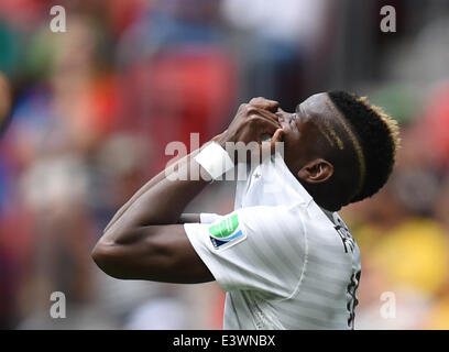 Brasilia, Brasilien. 30. Juni 2014. Paul Pogba von Frankreich reagiert während der FIFA WM 2014 rund 16 Spiel zwischen Frankreich und Nigeria im Estadio Nationalstadion in Brasilia, Brasilien, am 30. Juni 2014. Bildnachweis: Dpa picture Alliance/Alamy Live News Stockfoto