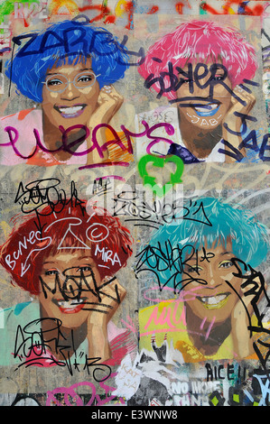 Ein Tribut an Whitney Elizabeth Houston auf einer Straße, Graffiti, die von dem Künstler Reis in Barcelona Stadt getan. Katalonien, Spanien. Stockfoto