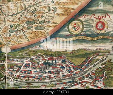 Blick auf Salzburg und Umgebung. Theatrum Orbis Terrarum von Abraham Ortelius (1527-1598). Erste Ausgabe. Antwerpen, 1574. Stockfoto