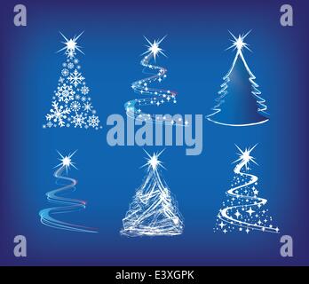 Weihnachten Bäume moderne Illustration in einer lockeren abstrakten Stil auf blau Stock Vektor