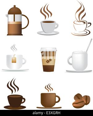 Abbildung Kaffeeservice von Icons und farbige Symbole Stock Vektor