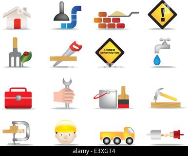genaue Farbe Icon Set von Bau- und DIY-Symbole Stock Vektor