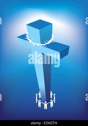 Illustrataion vom christlichen Kreuz und einen Ring von Menschen Stock Vektor