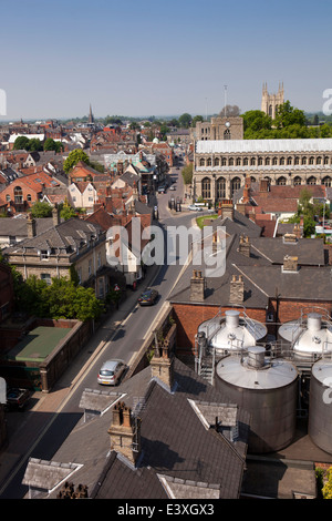 UK England, Suffolk, Bury St Edmunds, Crown Street, Luftaufnahme der Stadt von Greene King Brewery Stockfoto