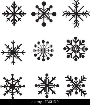 Schneeflocken set aufgestellt als schwarze Silhouetten Stock Vektor