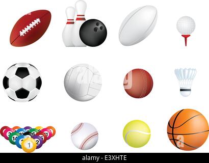 Reihe von Sport-Kugeln-Symbol auf weißem Hintergrund Stock Vektor