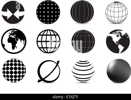 Satz von schwarz / weiß Welt Icons und Symbole Stock Vektor