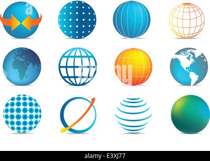Auswahl der Farbe Globus Symbole in verschiedenen Abbildung Stile Stock Vektor