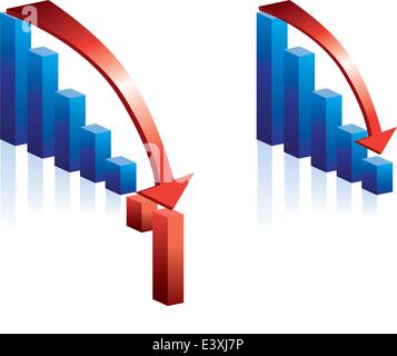 Abbildung eines fallenden Graph und roter Pfeil Stock Vektor