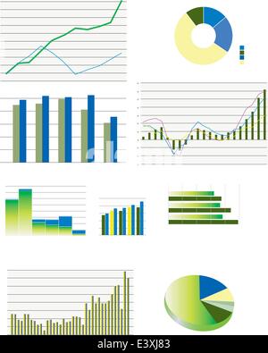 Kreisdiagramme, bar und Linie Business Diagramme, Leistung und Umsatz Stock Vektor