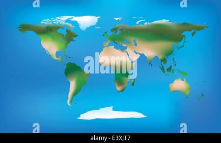 Abbildung einer Weltkarte mit detaillierten Land Färbung einschließlich Eis, Dessert und grün Stock Vektor