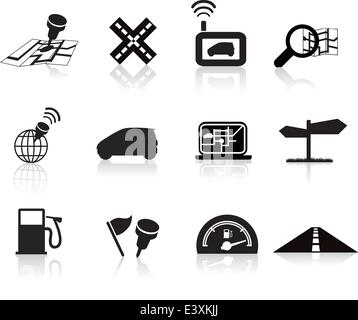 Navigation Reisen Straßensammlung Symbole Silhouette Set Stock Vektor