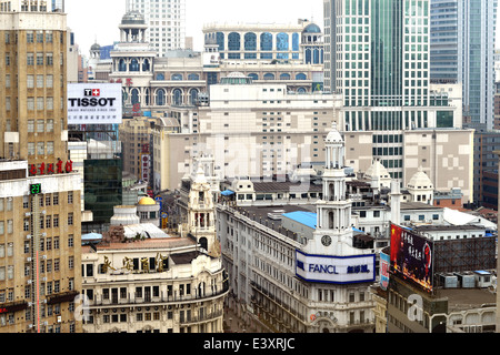 Luftbild auf Geschäftsviertel Nanjing Lu in Shanghai Stockfoto