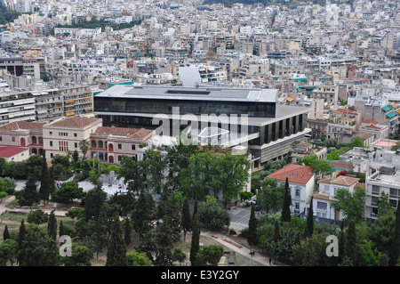 Akropolis-Museum und Panoramablick über die Innenstadt von Athen, Griechenland. Stockfoto