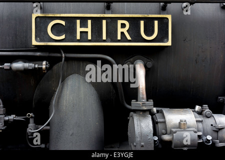 NYMR Juni 2014 Typenschild der Klasse B1 Dampf Lok Nr. 61264 getarnt als Nr. 61034 CHIRU am Bahnhof Goathland Stockfoto