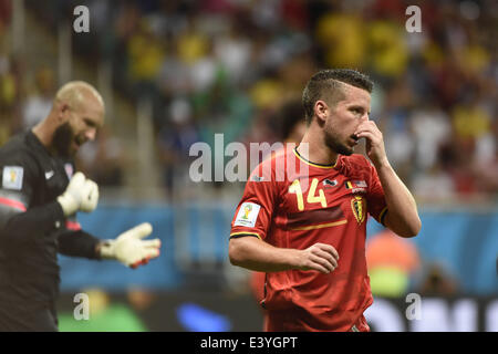 Salvador da Bahia, Brasilien. 1. Juli 2014. Belgiens Dries Mertens reagiert während einer Runde von 16 Spiel zwischen Belgien und den USA der FIFA WM 2014 in der Arena Fonte Nova Stadion in Salvador, Brasilien, am 1. Juli 2014. Bildnachweis: Lui Siu Wai/Xinhua/Alamy Live-Nachrichten Stockfoto