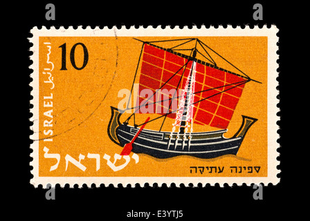 Briefmarke aus Israel mit einem alten Segelschiff Stockfoto