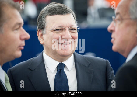 Straßburg, Bxl, Frankreich. 2. Juli 2014. Barroso, der Präsident der Europäischen Kommission liefert eine Rede am zweiten Tag der Plenarsitzung Hauptquartier der Europäischen Parlaments in Straßburg auf 02.07.2014 Credit: Wiktor Dabkowski/ZUMA Draht/Alamy Live News Stockfoto