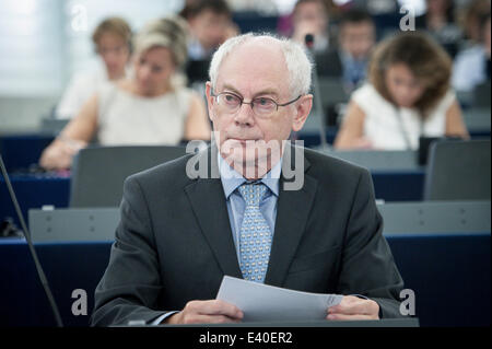 Straßburg, Bxl, Frankreich. 2. Juli 2014. Herman Van Rompuy, der Präsident des Europäischen Rates hält eine Rede am zweiten Tag der Plenarsitzung Hauptquartier der Europäischen Parlaments in Straßburg auf 02.07.2014 Credit: Wiktor Dabkowski/ZUMA Draht/Alamy Live News Stockfoto