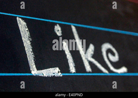 wie Wort handschriftlich auf schwarze Tafel Stockfoto