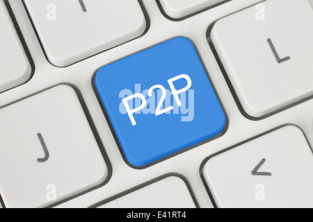 Blau p2p (Peer-to-Peer)-Taste auf der Tastatur close-up Stockfoto